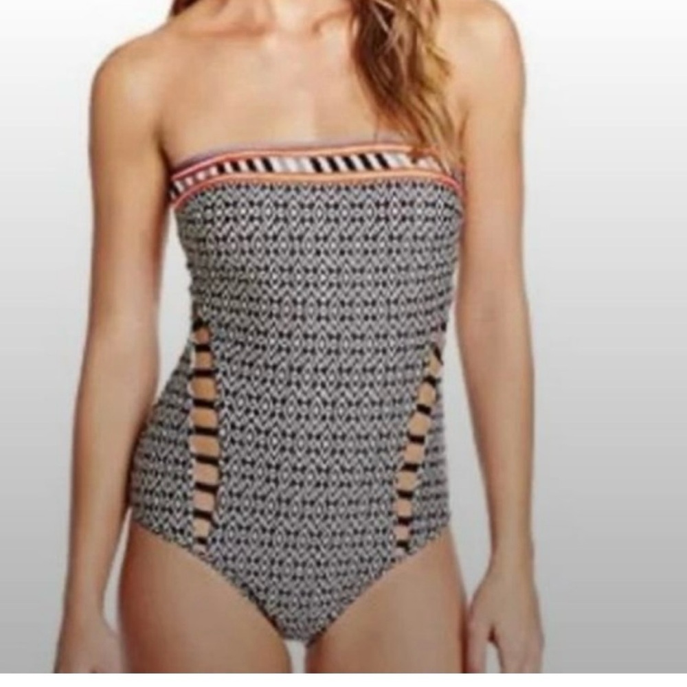 Kenneth Cole tribal bandeau top cut out swimsuit